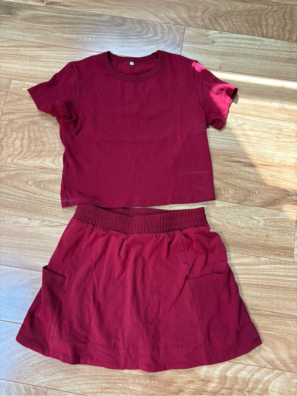 Girls' Burgundy Crop Tee & Skirt Set - Kids Shirts & Tops